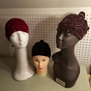 Velvet Beaded Winter Beanie Hat - Black